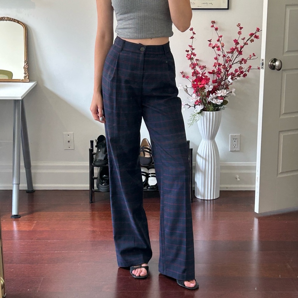 Zara Navy Plaid Trousers